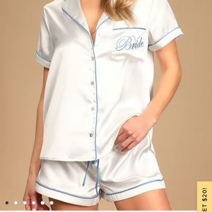 Lulu’s Miss to Mrs Embroidered Satin Two Piece Pajama Set